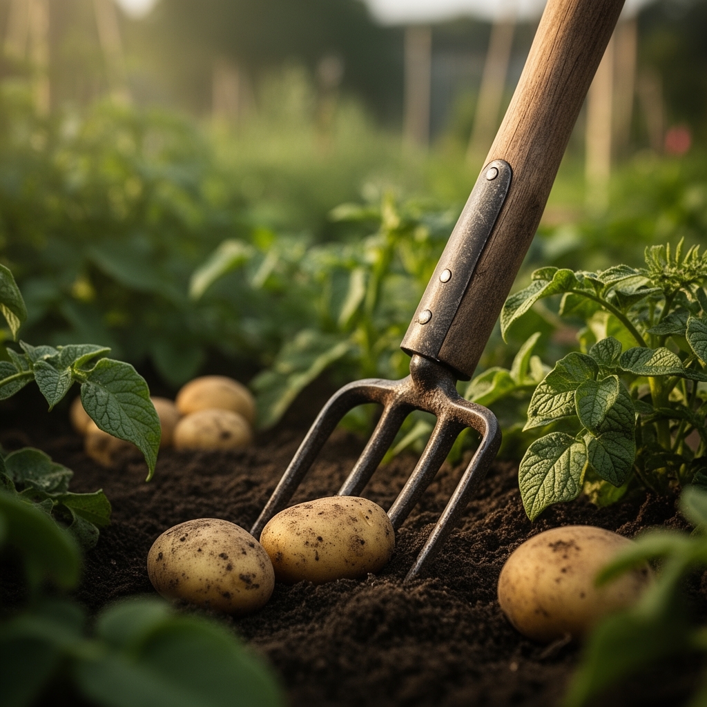 How to use a garden fork for harvesting potatoes