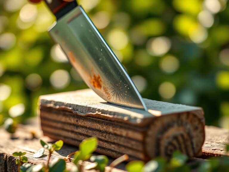 Steps for sharpening a garden knife with a stone