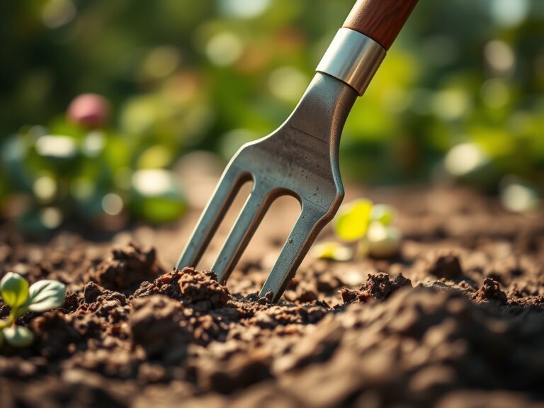 Using a garden fork for vegetable soil turning